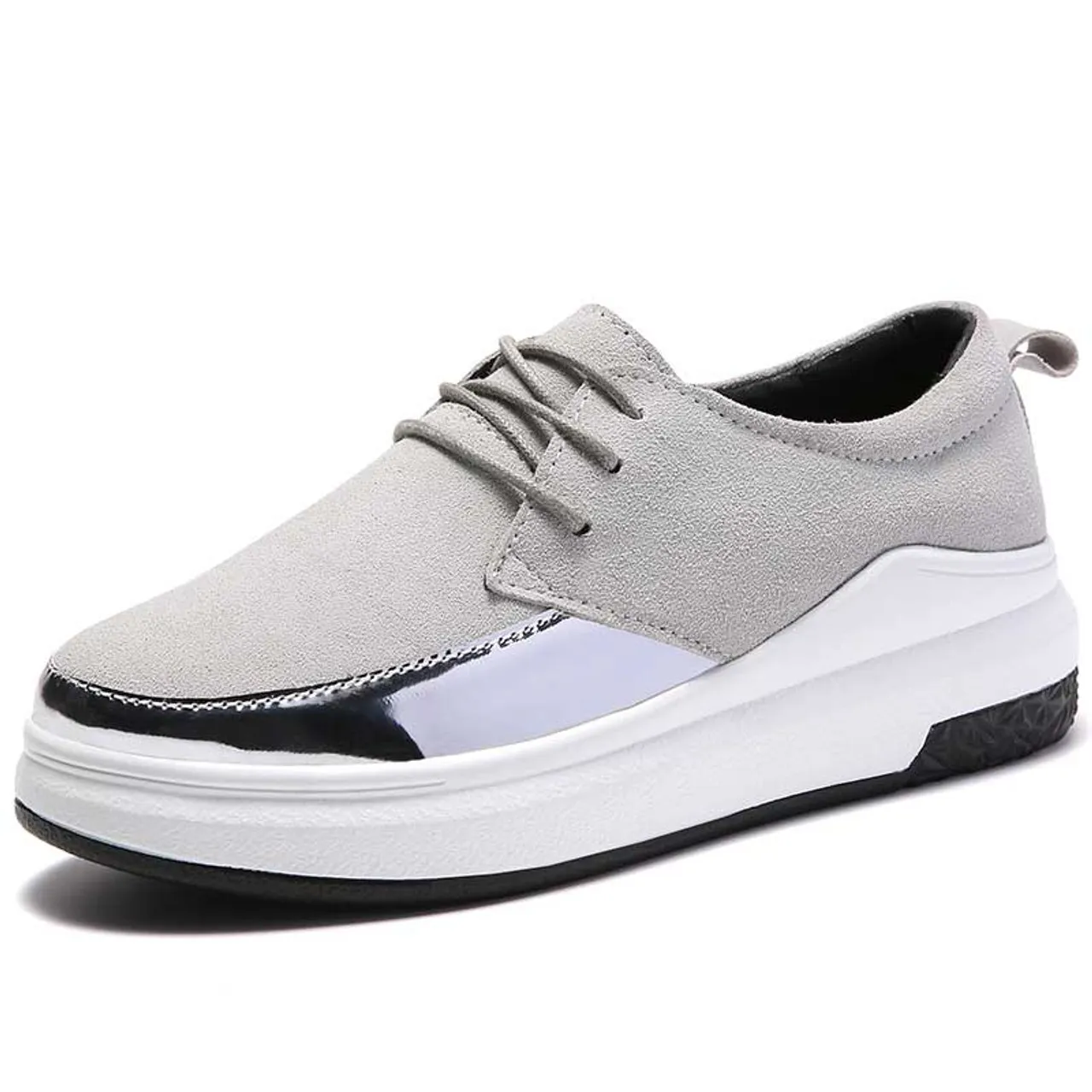 Grey patent suede casual shoe sneaker