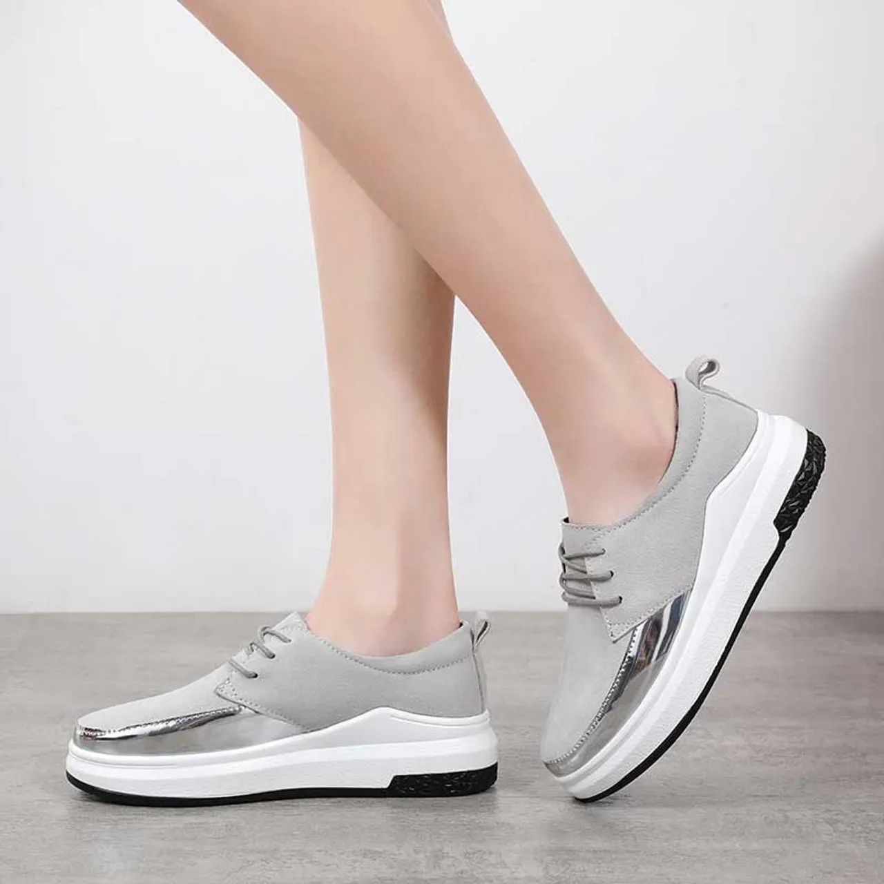 Grey patent suede casual shoe sneaker