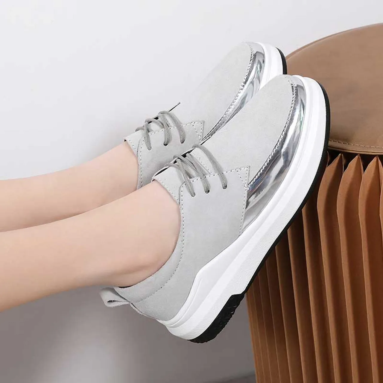 Grey patent suede casual shoe sneaker