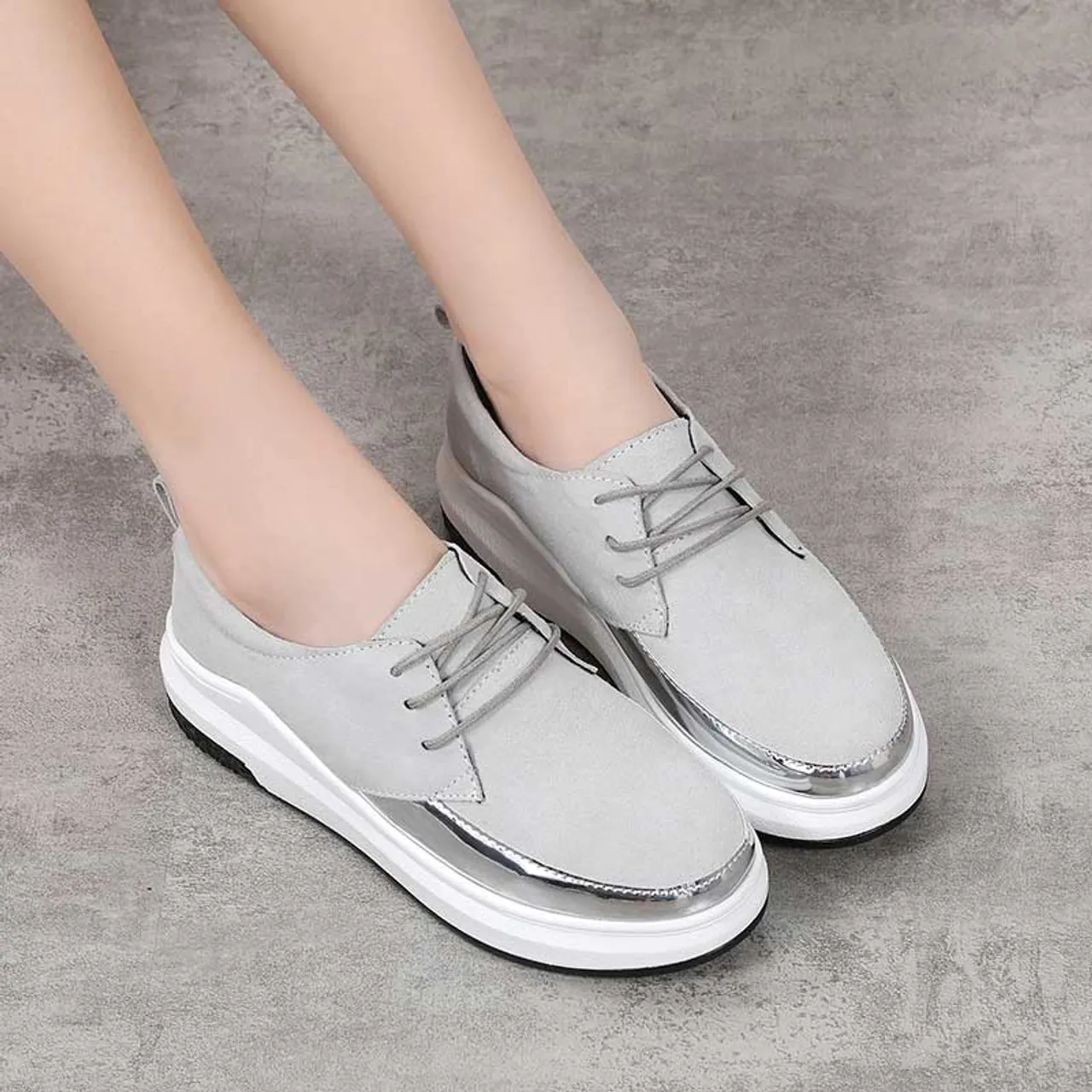 Grey patent suede casual shoe sneaker