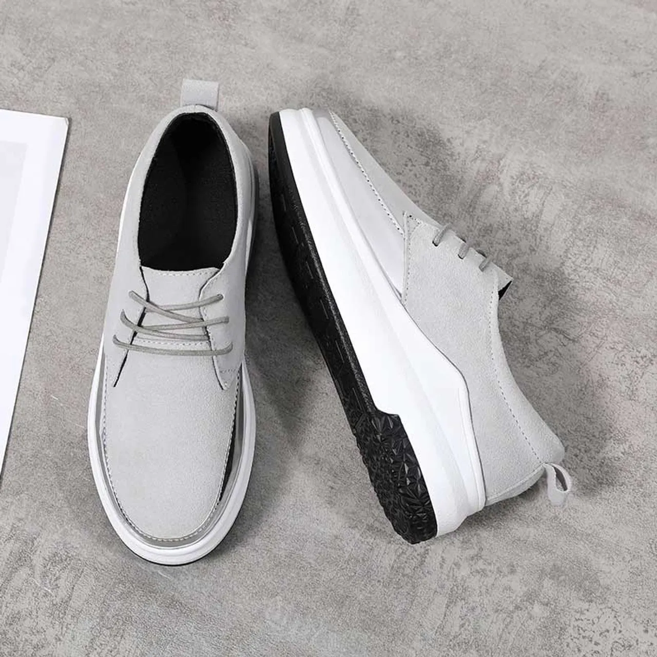 Grey patent suede casual shoe sneaker