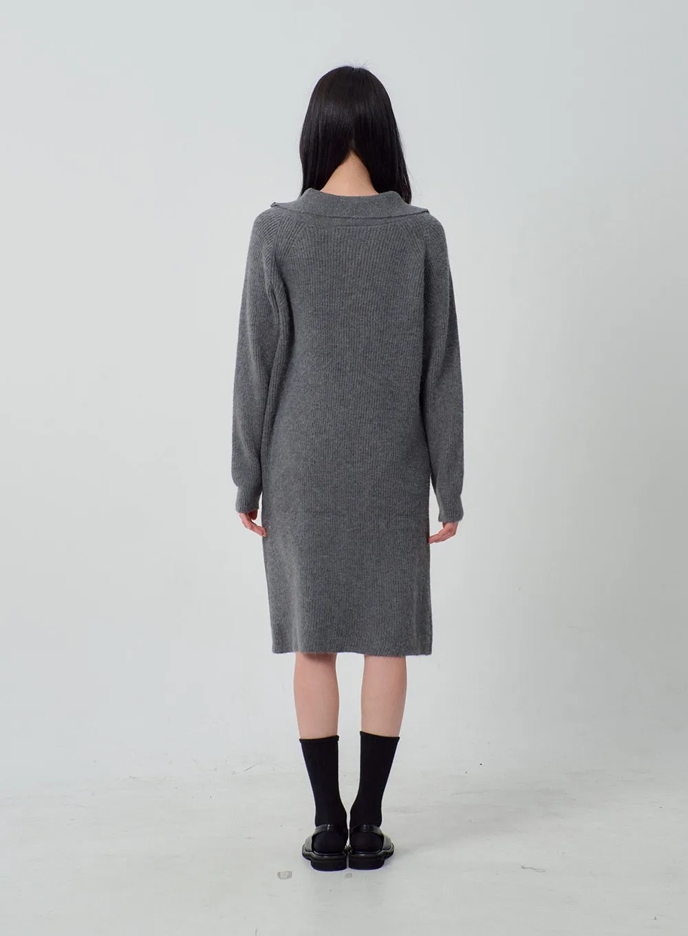 Half Zip-Up Midi Knit Dress OJ317