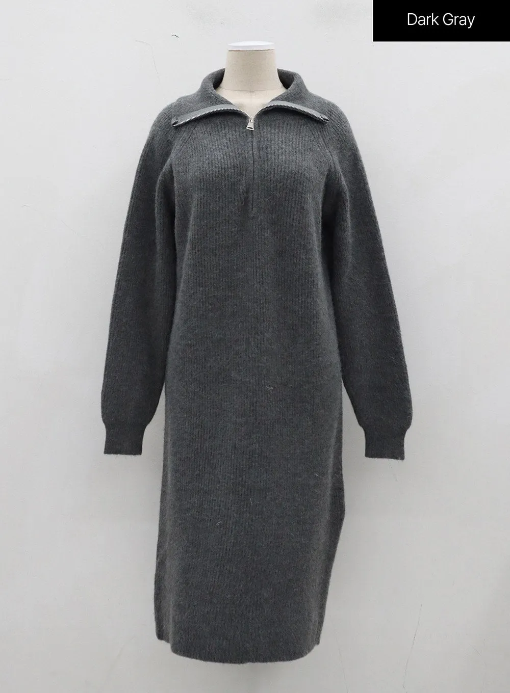 Half Zip-Up Midi Knit Dress OJ317