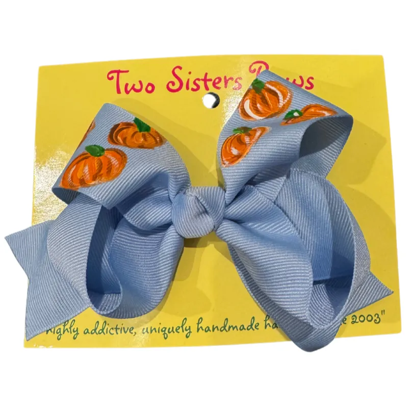 Hand Painted Petite Pumpkins Medium Bow- Blue