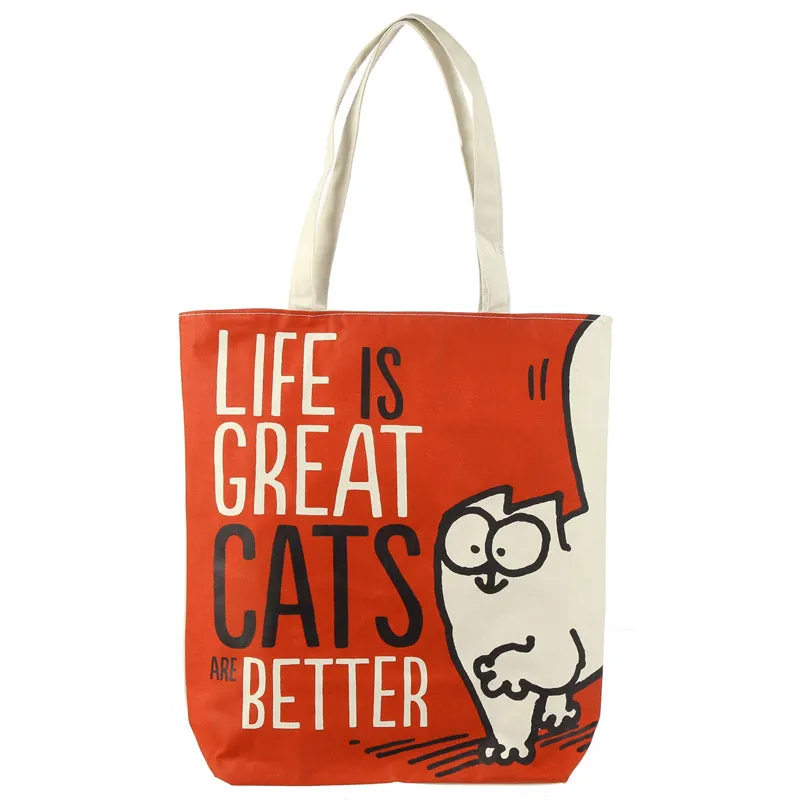 Handy Cotton Zip Up Shopping Bag - Simon's Cat Life is Great CBAG61