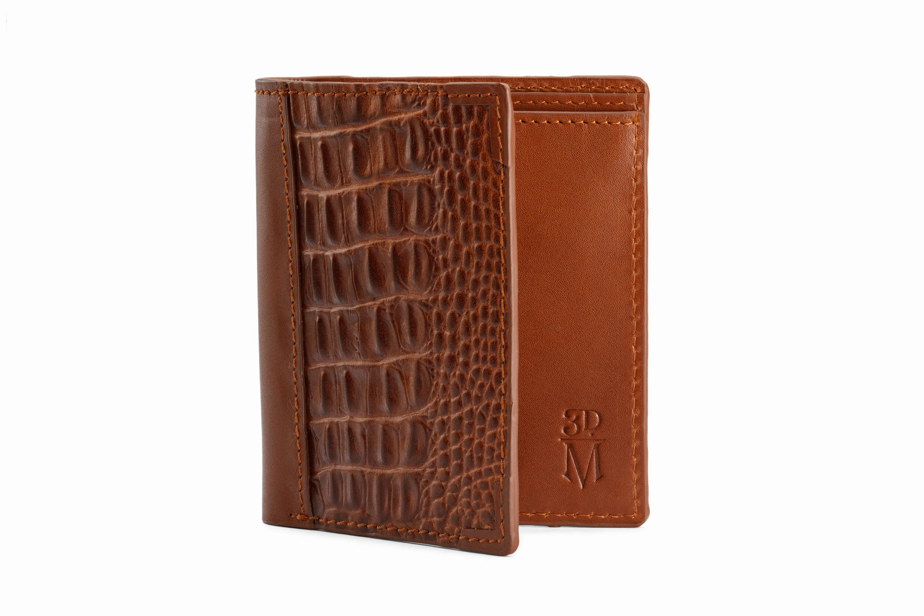 Hip Fold Leather Wallet - Crocodile Brown