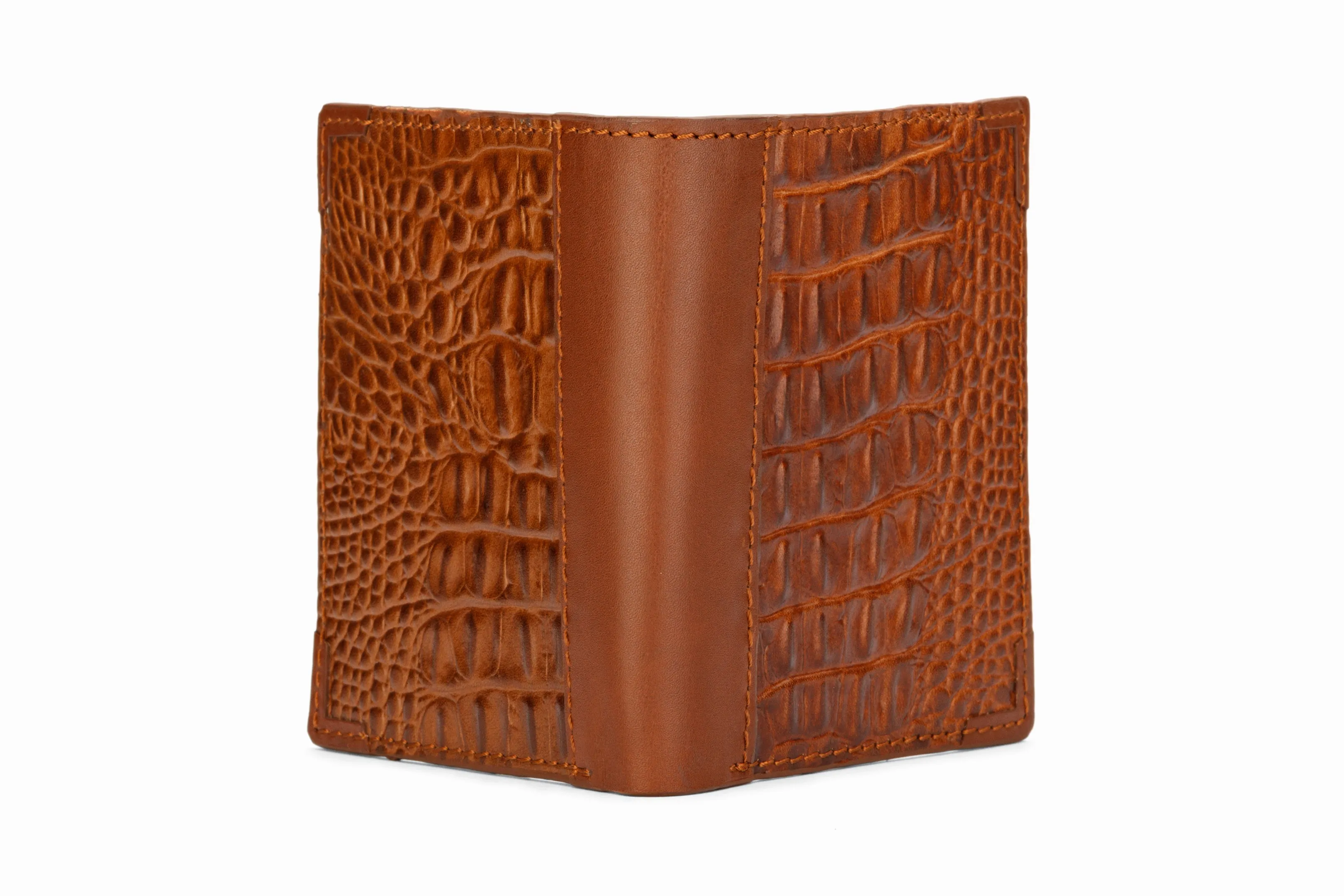 Hip Fold Leather Wallet - Crocodile Brown