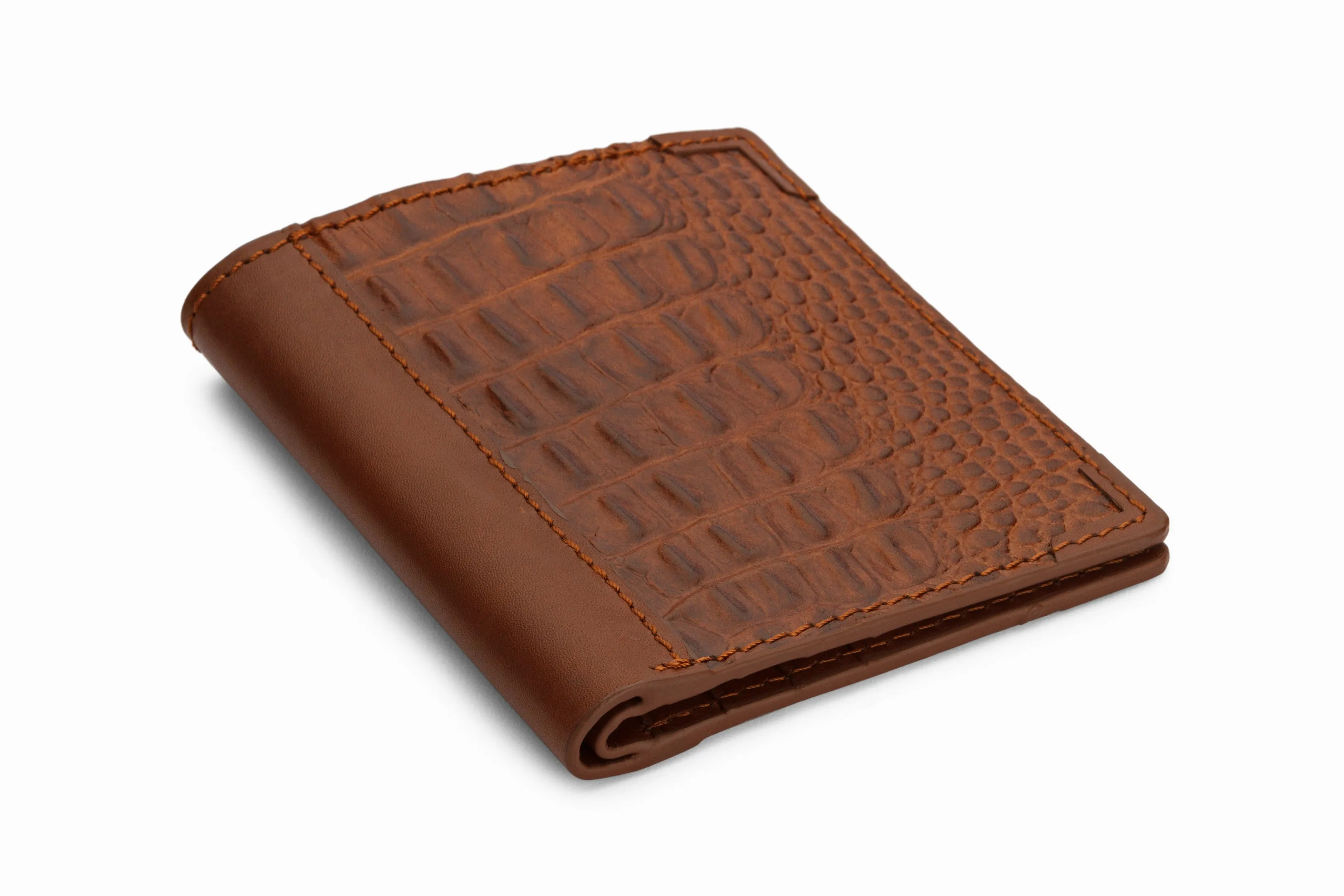 Hip Fold Leather Wallet - Crocodile Brown