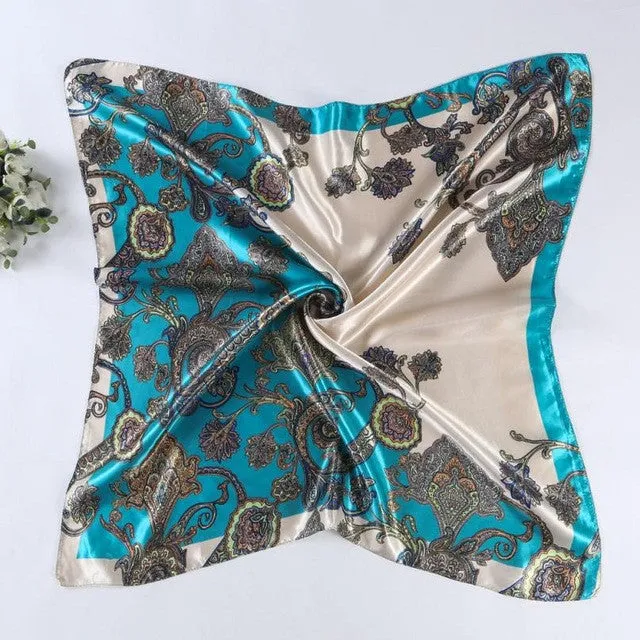 Hot Sale Satin Square Scarf For Women Floral Printed Scarves For Ladies Women Polyester Scarves 90*90cm 5 Colors #1201 GS