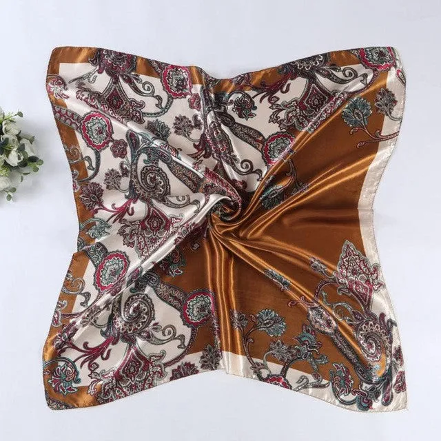 Hot Sale Satin Square Scarf For Women Floral Printed Scarves For Ladies Women Polyester Scarves 90*90cm 5 Colors #1201 GS