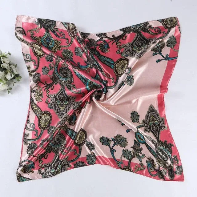 Hot Sale Satin Square Scarf For Women Floral Printed Scarves For Ladies Women Polyester Scarves 90*90cm 5 Colors #1201 GS