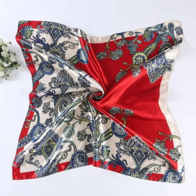 Hot Sale Satin Square Scarf For Women Floral Printed Scarves For Ladies Women Polyester Scarves 90*90cm 5 Colors #1201 GS