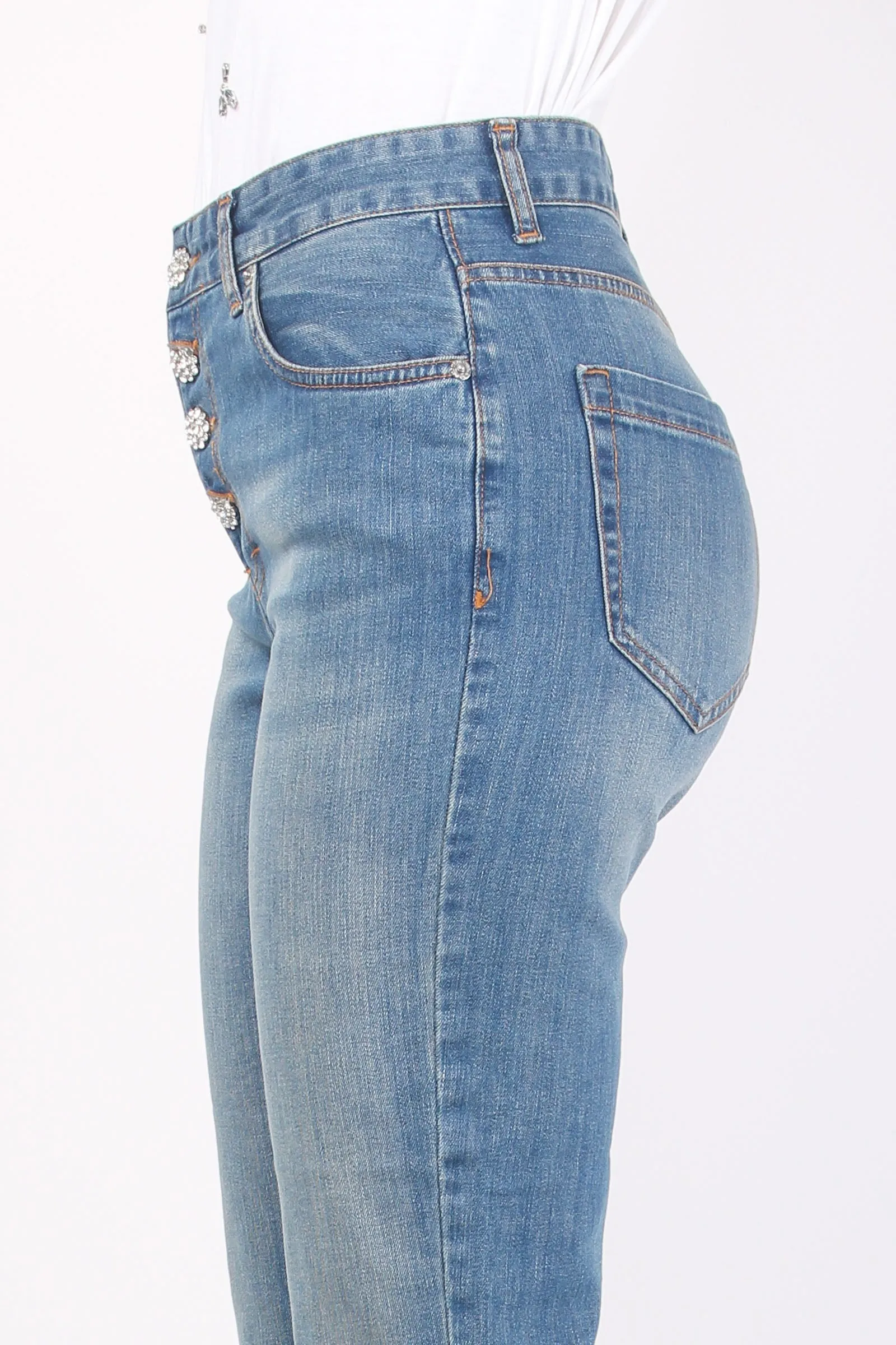 Jeans Bottoni Gioiello Denim Medio