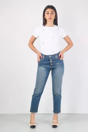 Jeans Bottoni Gioiello Denim Medio