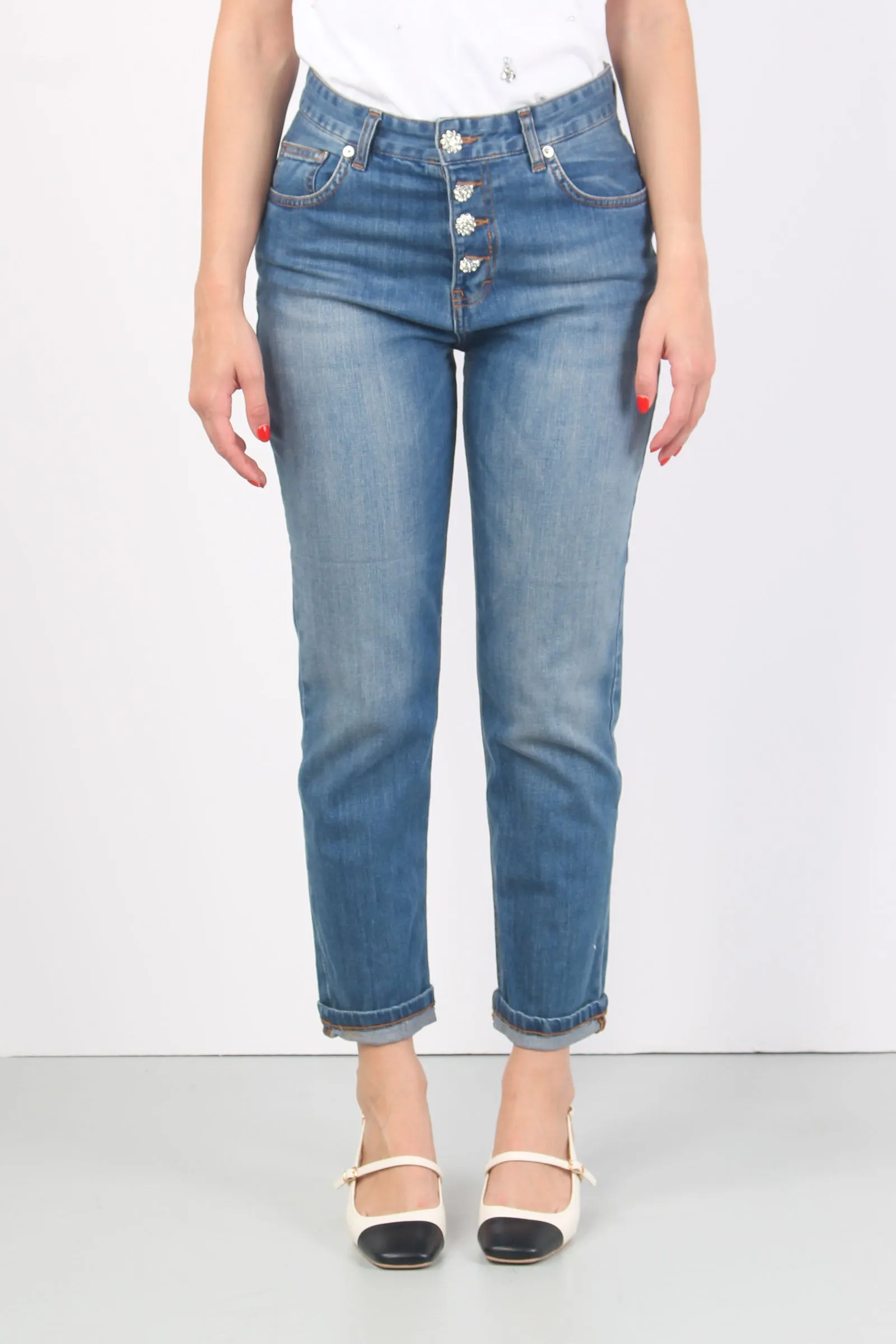 Jeans Bottoni Gioiello Denim Medio