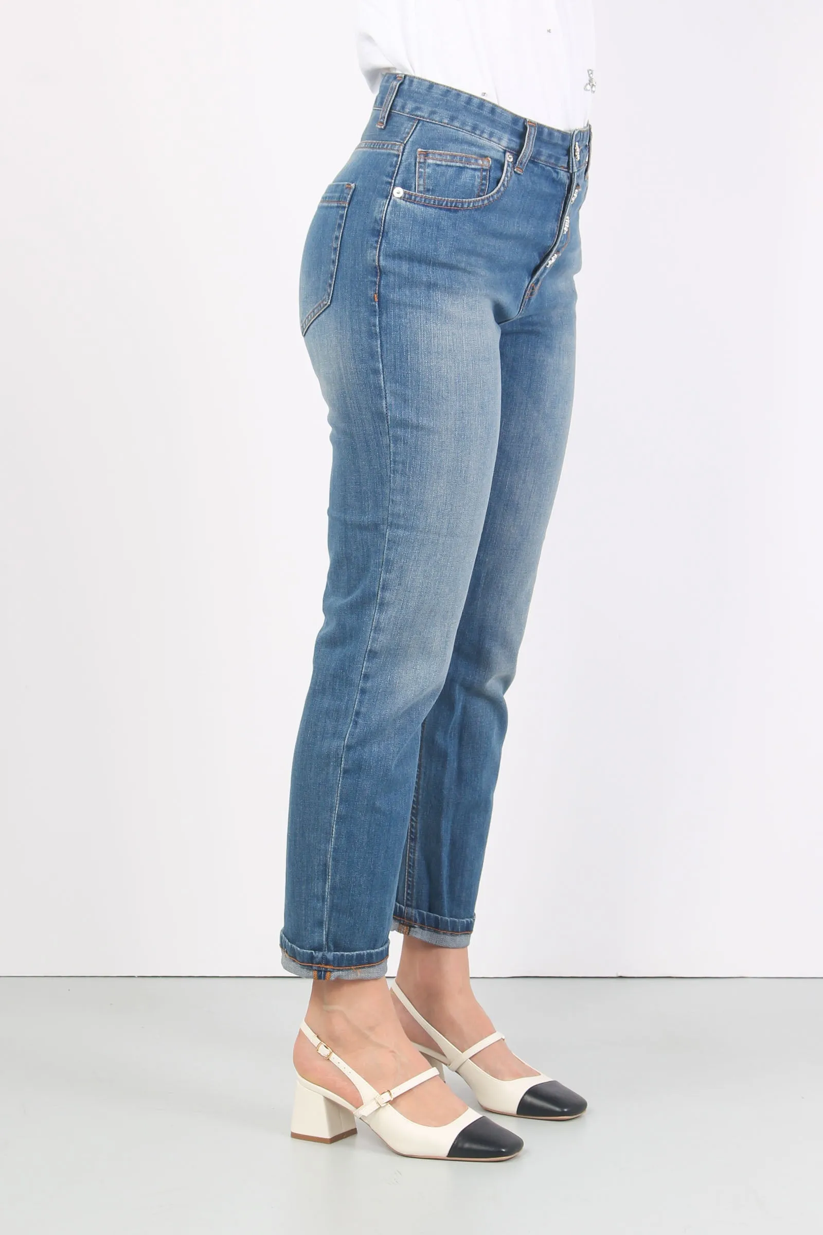 Jeans Bottoni Gioiello Denim Medio