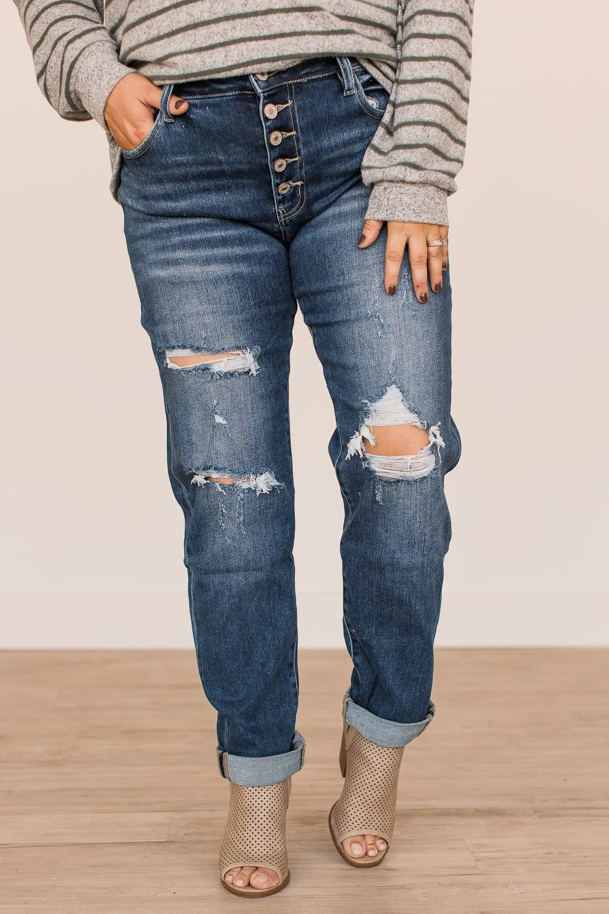 KanCan Relaxed Girlfriend Jeans- Wren Wash