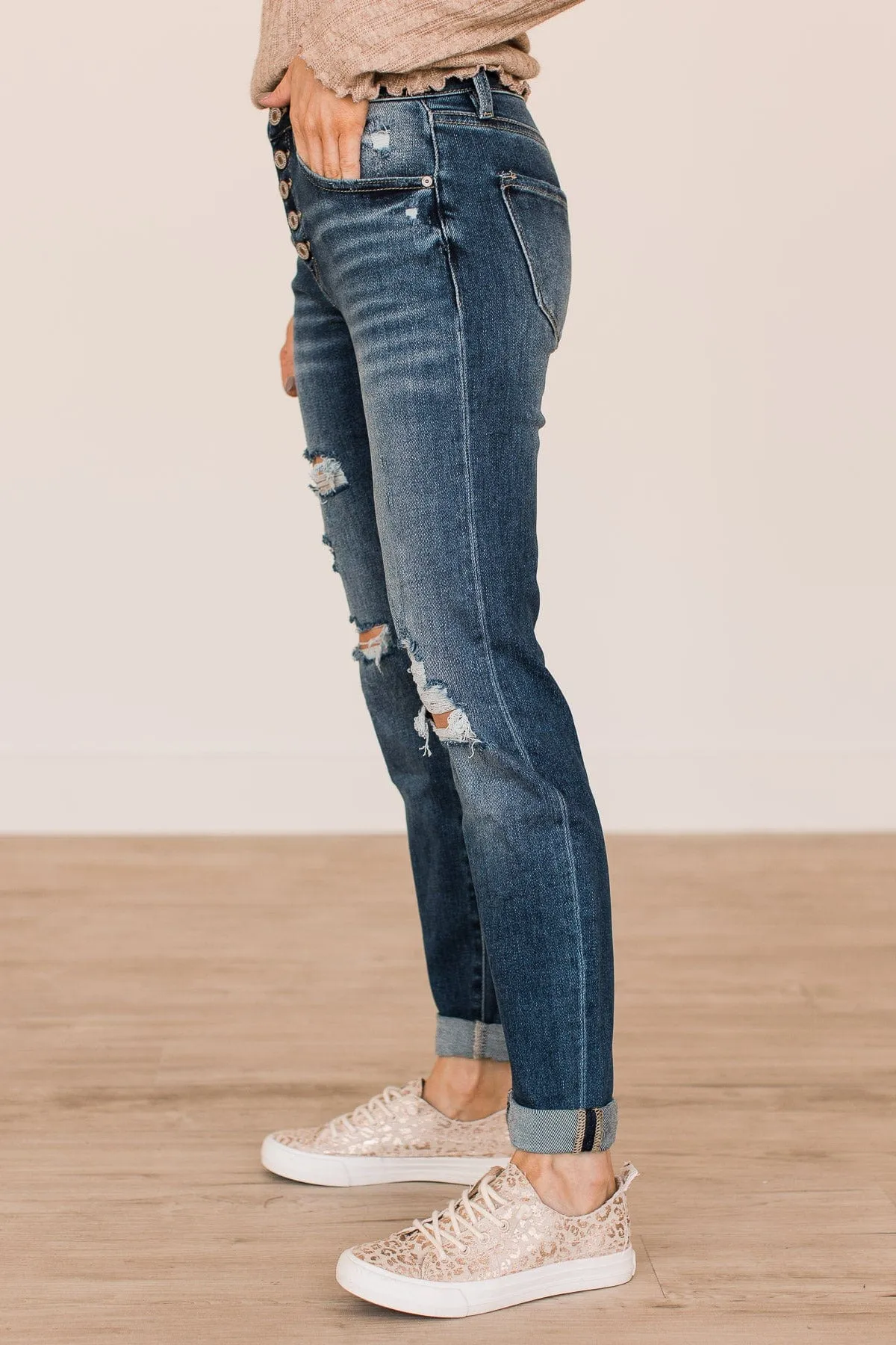 KanCan Relaxed Girlfriend Jeans- Wren Wash