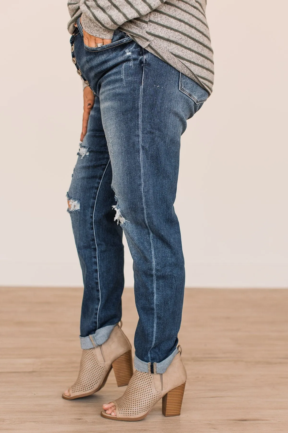 KanCan Relaxed Girlfriend Jeans- Wren Wash