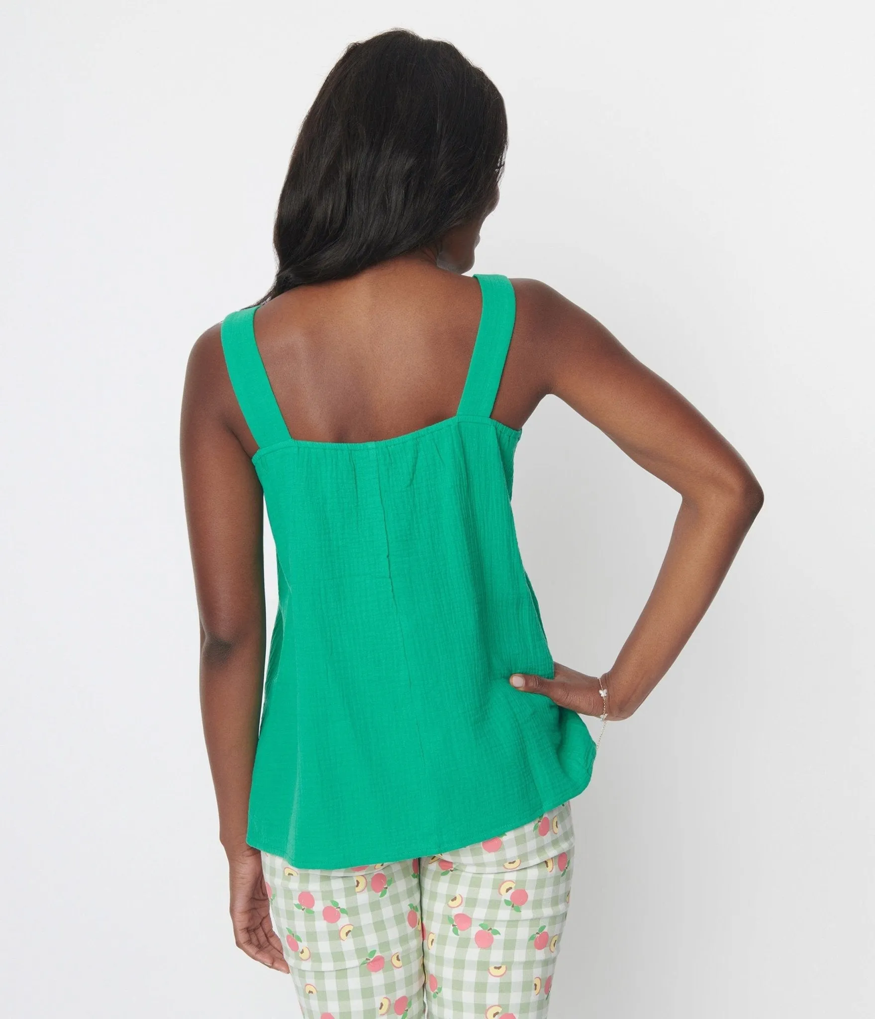 Kelly Green Faux Button Sleeveless Top