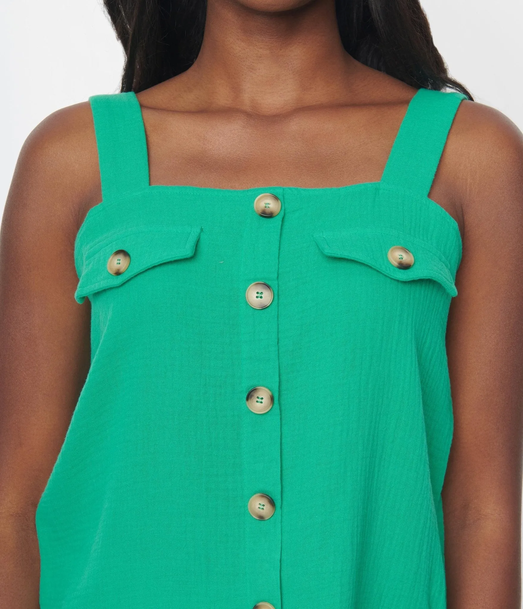 Kelly Green Faux Button Sleeveless Top