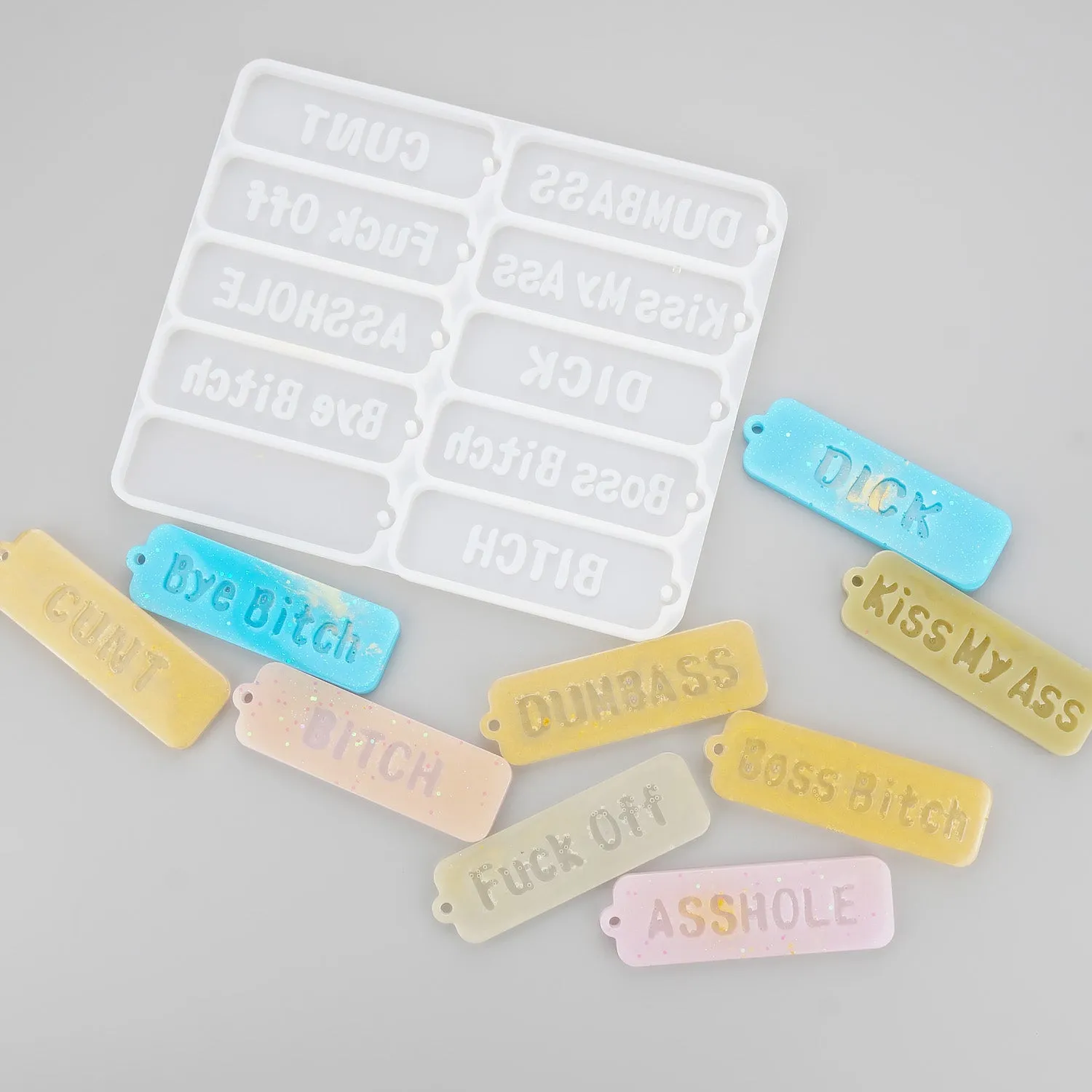 keychain tag silicone molds for resin with holes,fxck tag resin,silicone kit,rectangle keychain charm