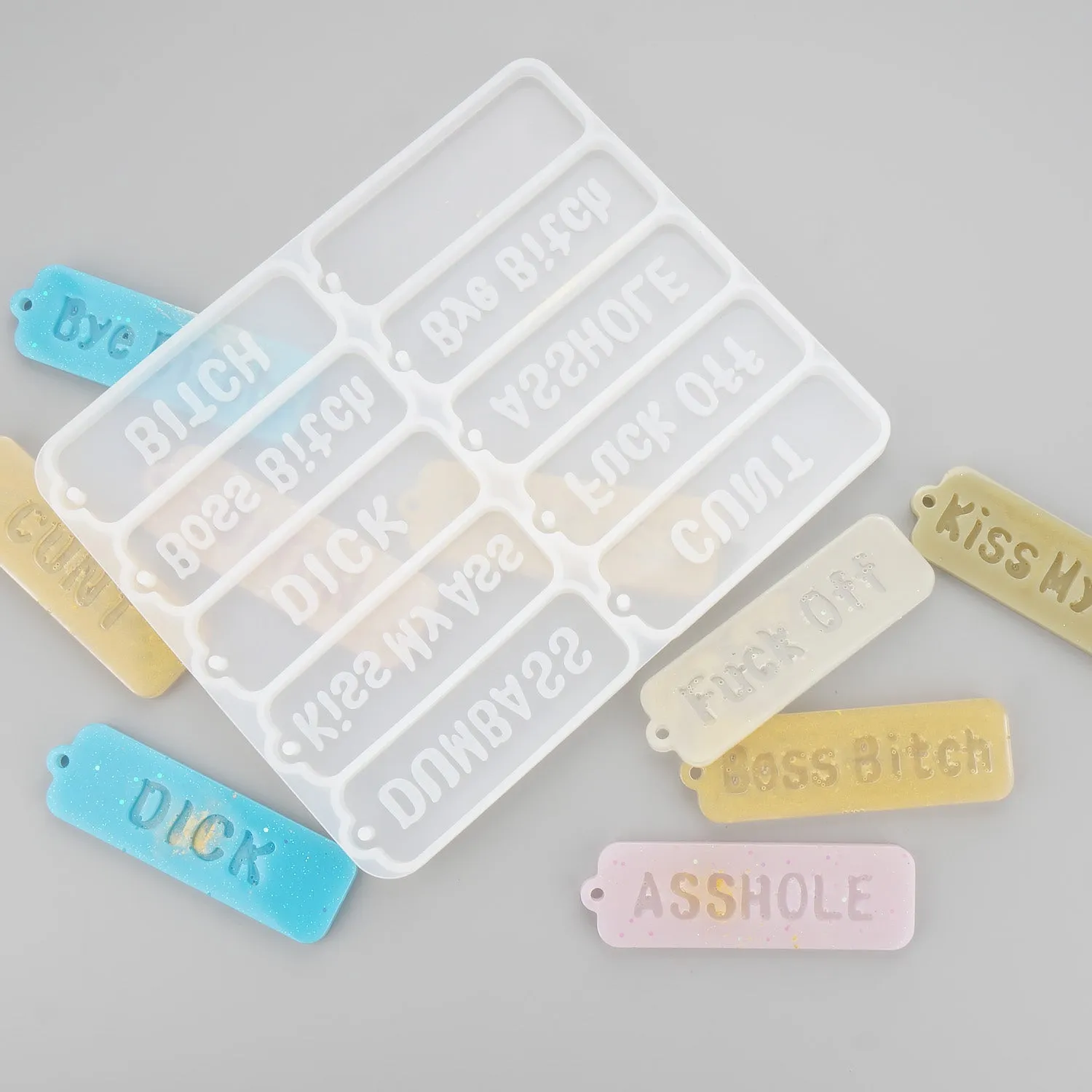 keychain tag silicone molds for resin with holes,fxck tag resin,silicone kit,rectangle keychain charm