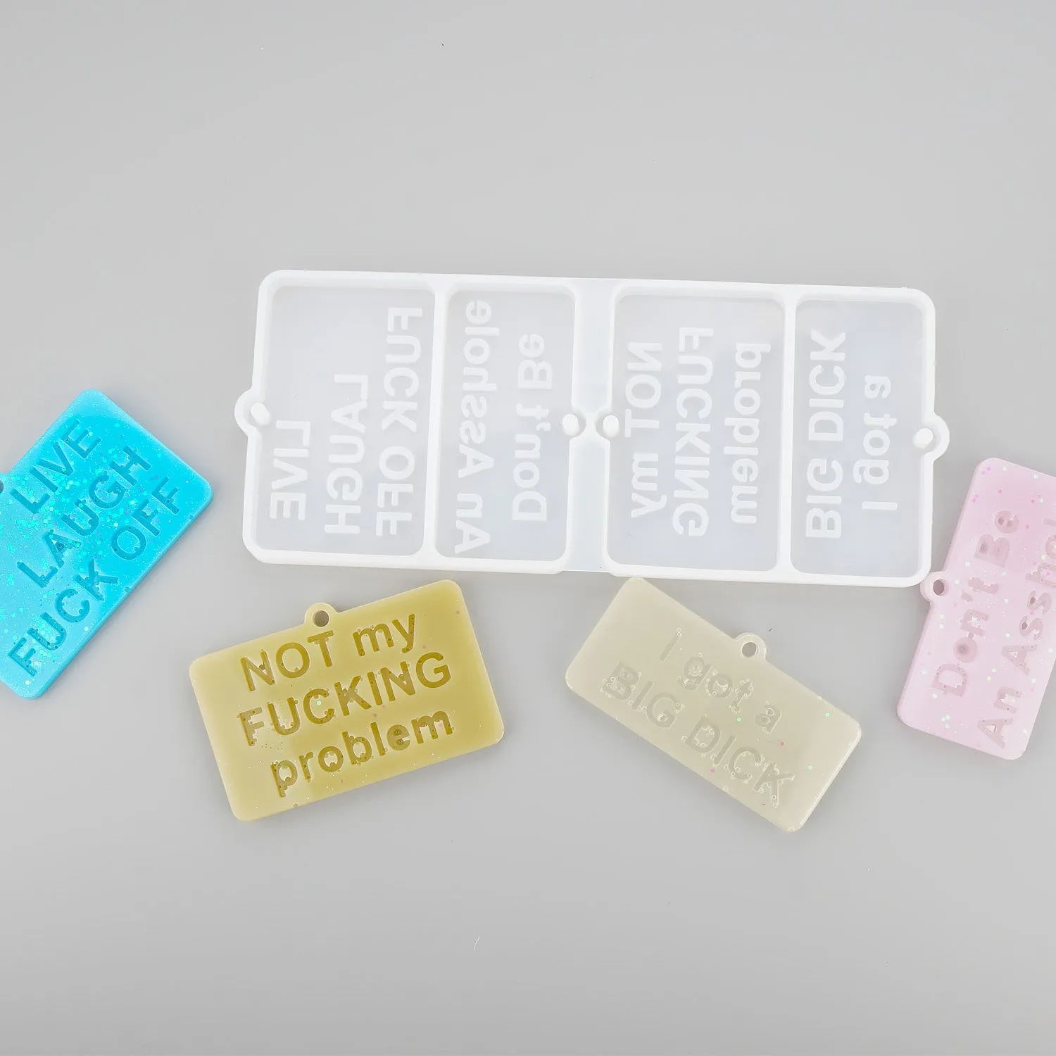 keychain tag silicone molds for resin with holes,fxck tag resin,silicone kit,rectangle keychain charm