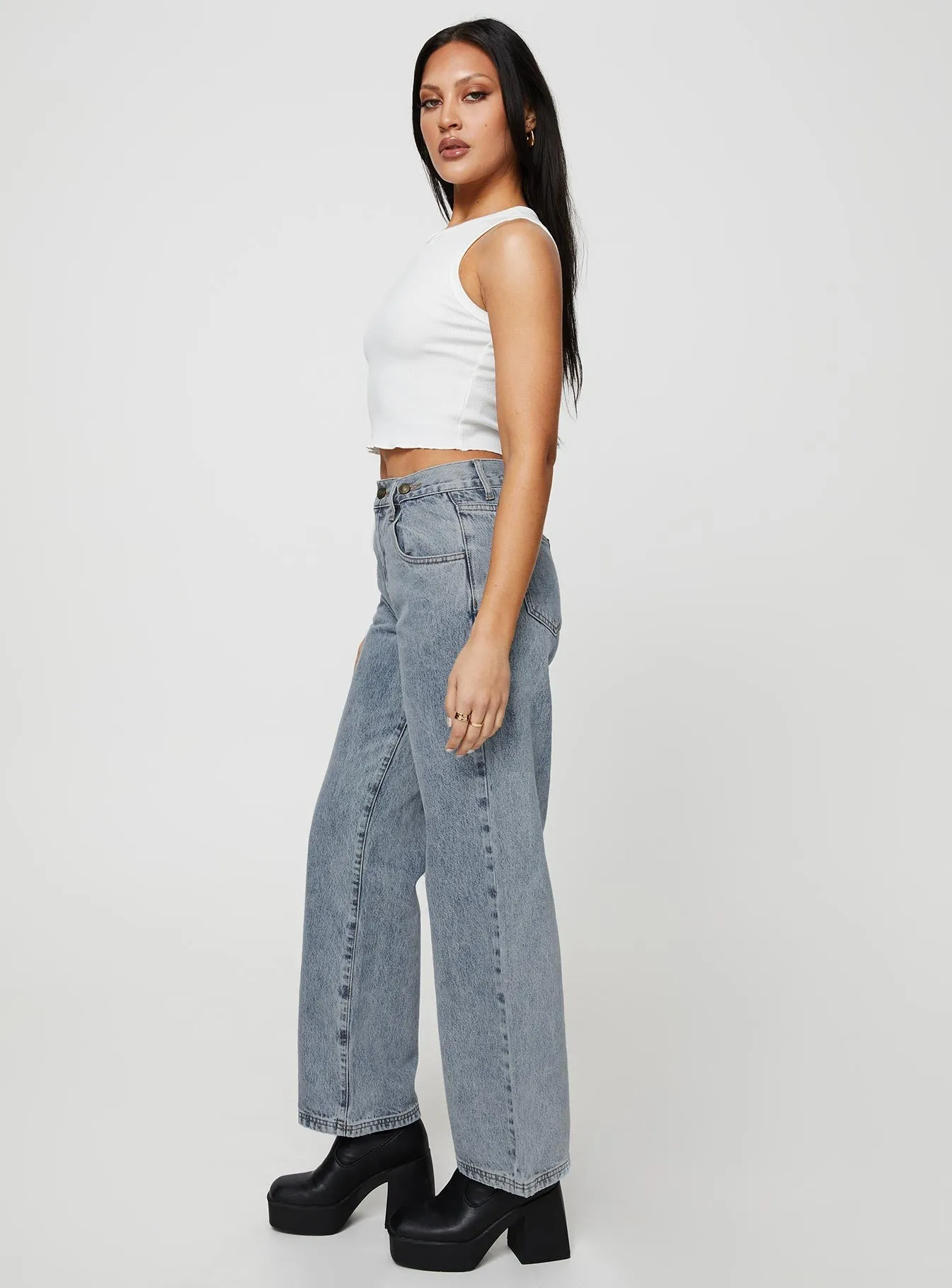 Krena Adjustable High Mid Rise Jeans Mid Wash