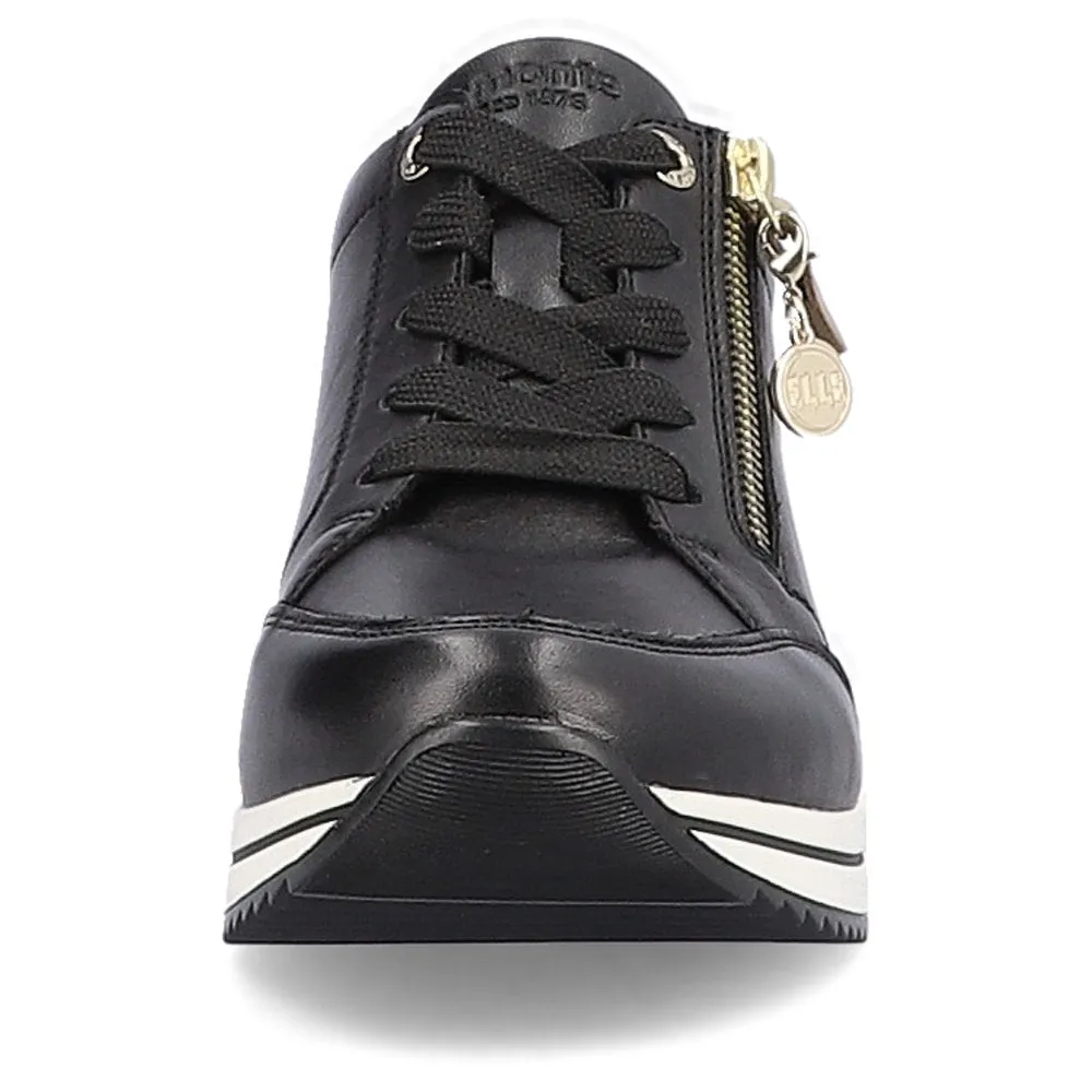 Ladies Lace Up Trainers Sneakers Black Zip Wedge D0T03-01 sale