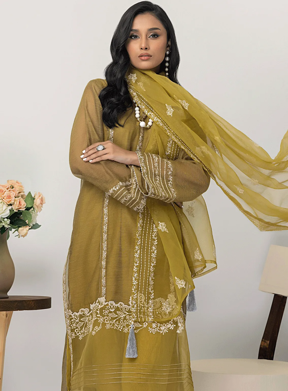 Lakhany By LSM Embroidered Khaadi Net Stitched 3 Piece Suit - LG-SS-0031