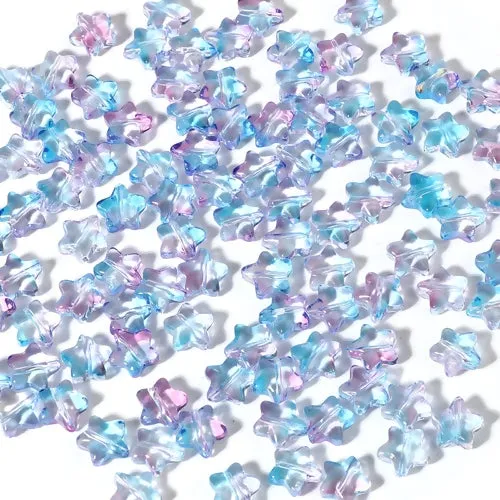 Lampwork Glass Beads, Star, Purple, Blue, Glitter, 8mm