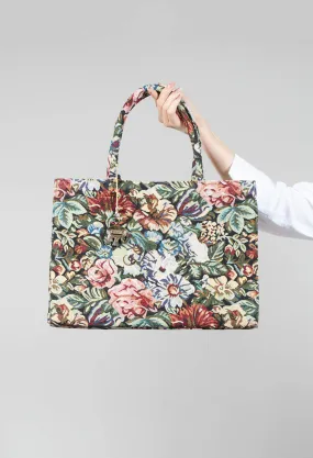 Large Tote Bag with Floral Embroidery in Multicolour