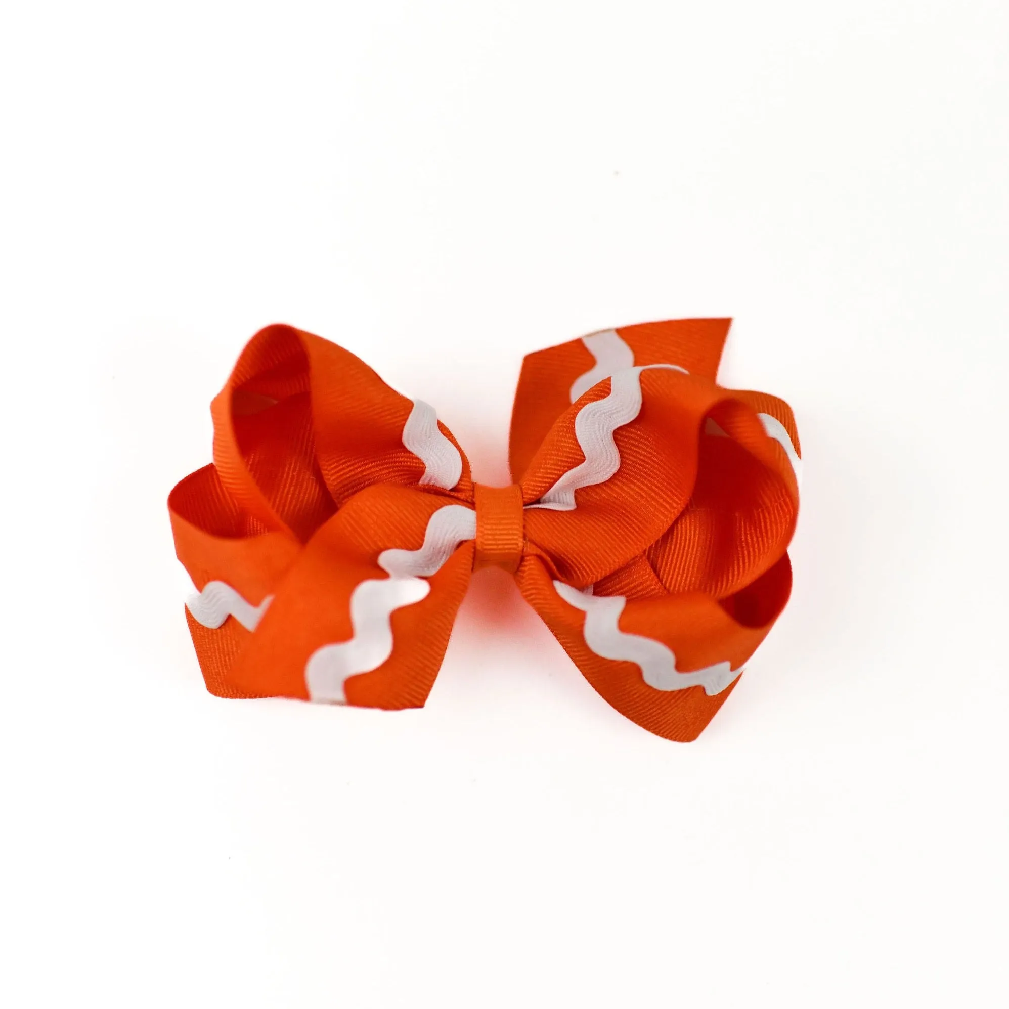 Medium Grosgrain Hair Bow with White Ricrac - Orange