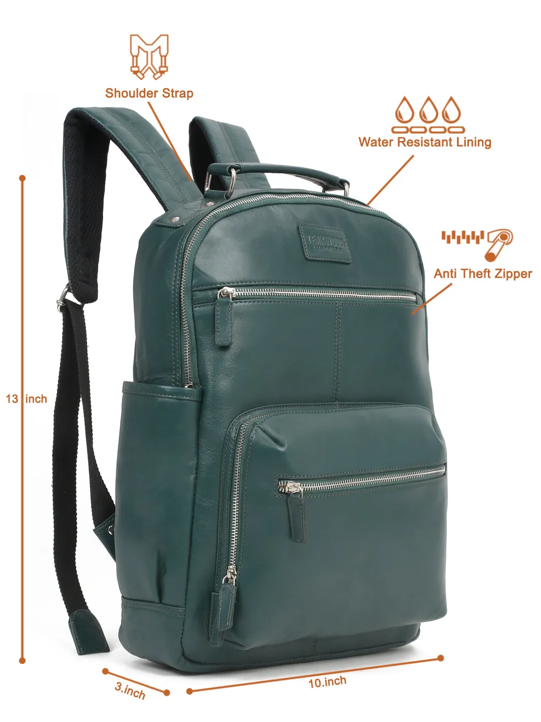 Men's Green Solid Leather backpack - Clearance sale