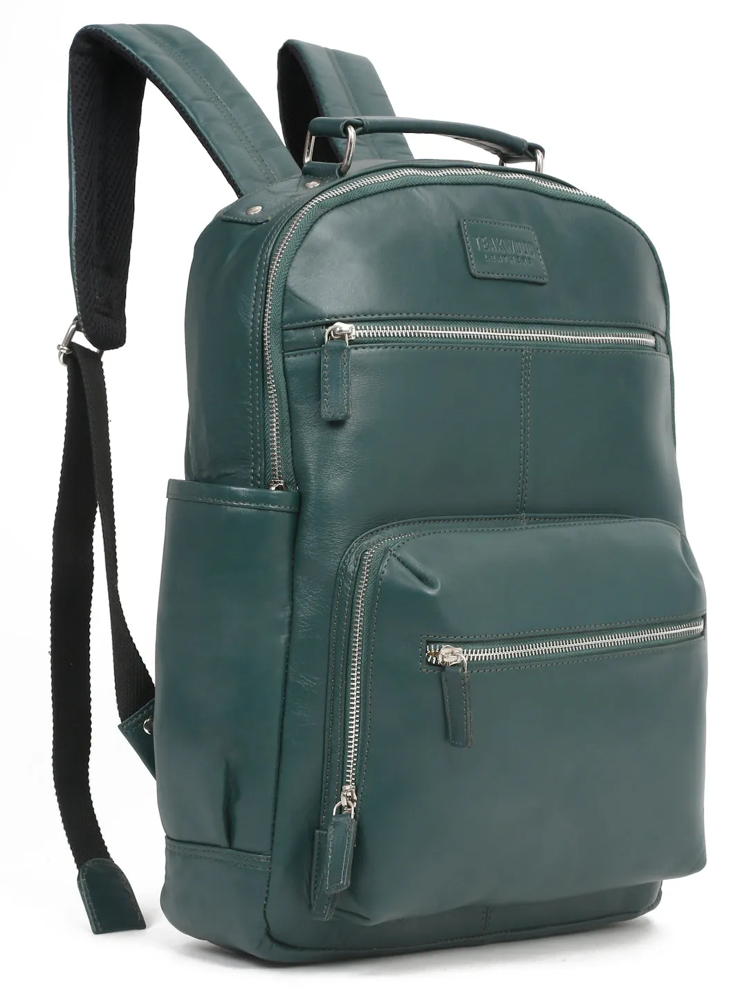 Men's Green Solid Leather backpack - Clearance sale