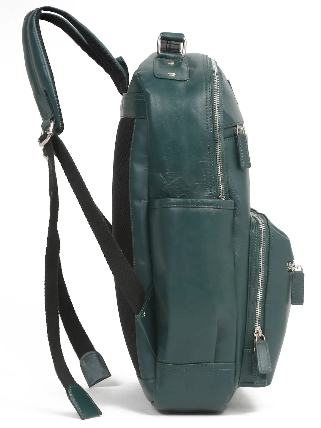 Men's Green Solid Leather backpack - Clearance sale