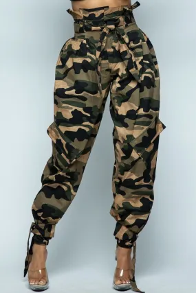 Military Slayin High Waist Paper Bag Loose Fit Leg Camo Pants