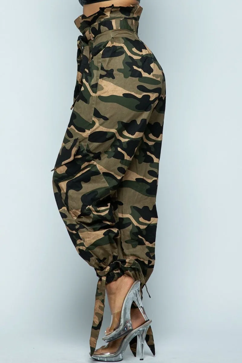 Military Slayin High Waist Paper Bag Loose Fit Leg Camo Pants