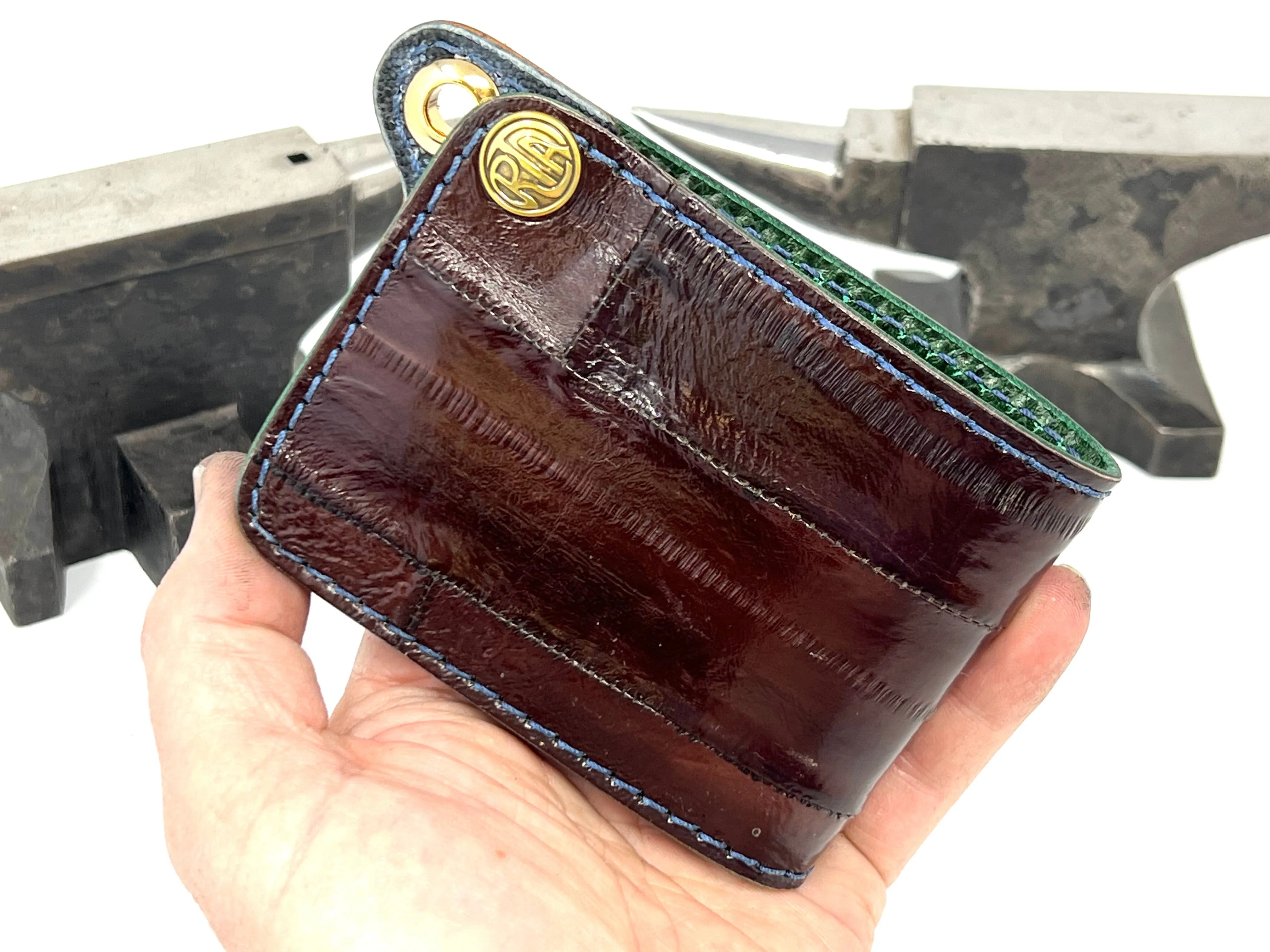 Mini Bifold Leather Chain Wallet - Tobacoo Brown EEL Hide