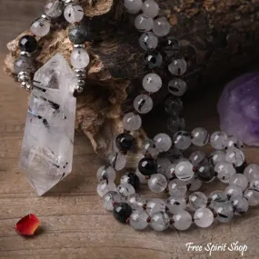 Natural Black Rutilated Quartz Double Point Crystal Necklace