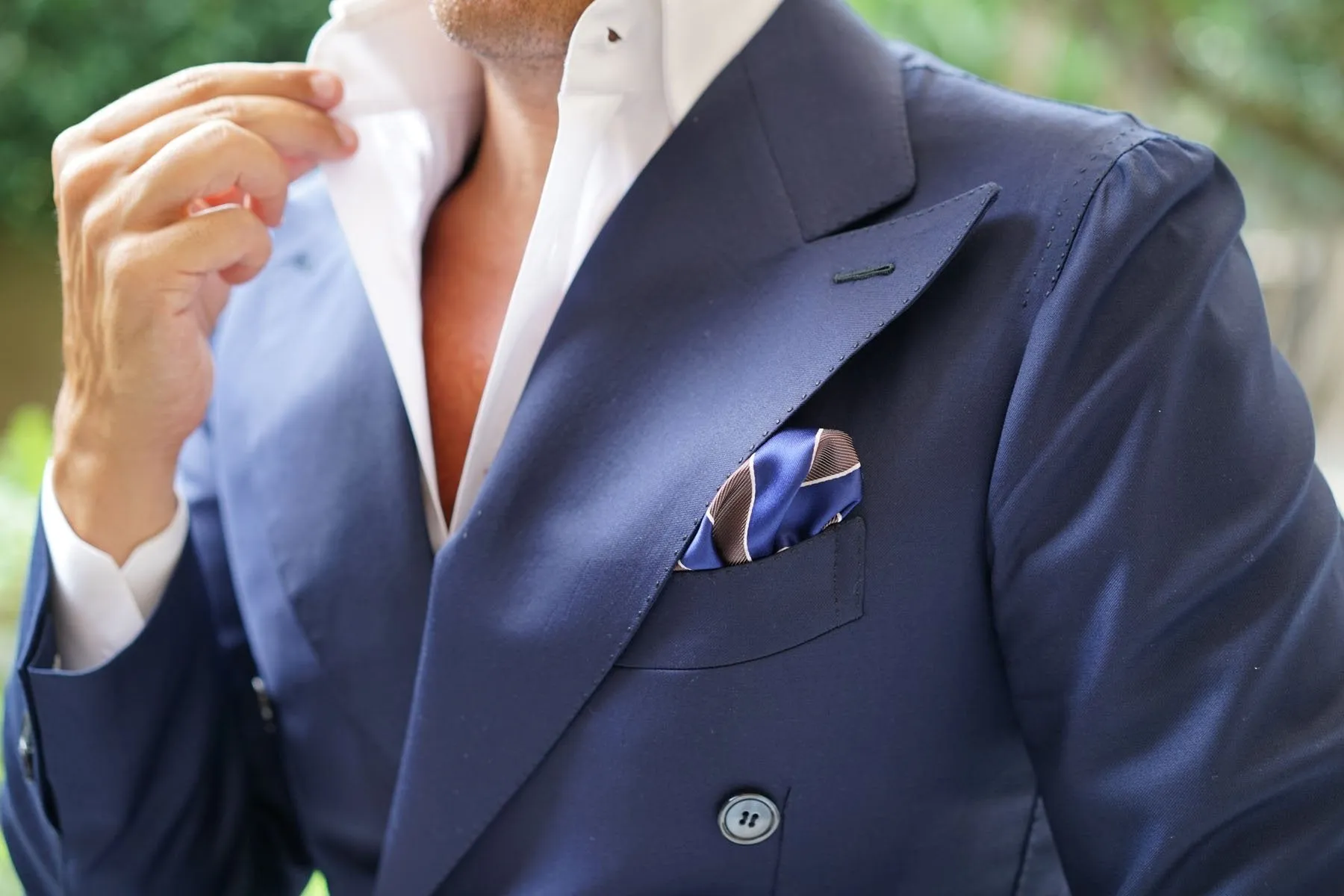 Navy Blue Grey White Diagonal - Pocket Square