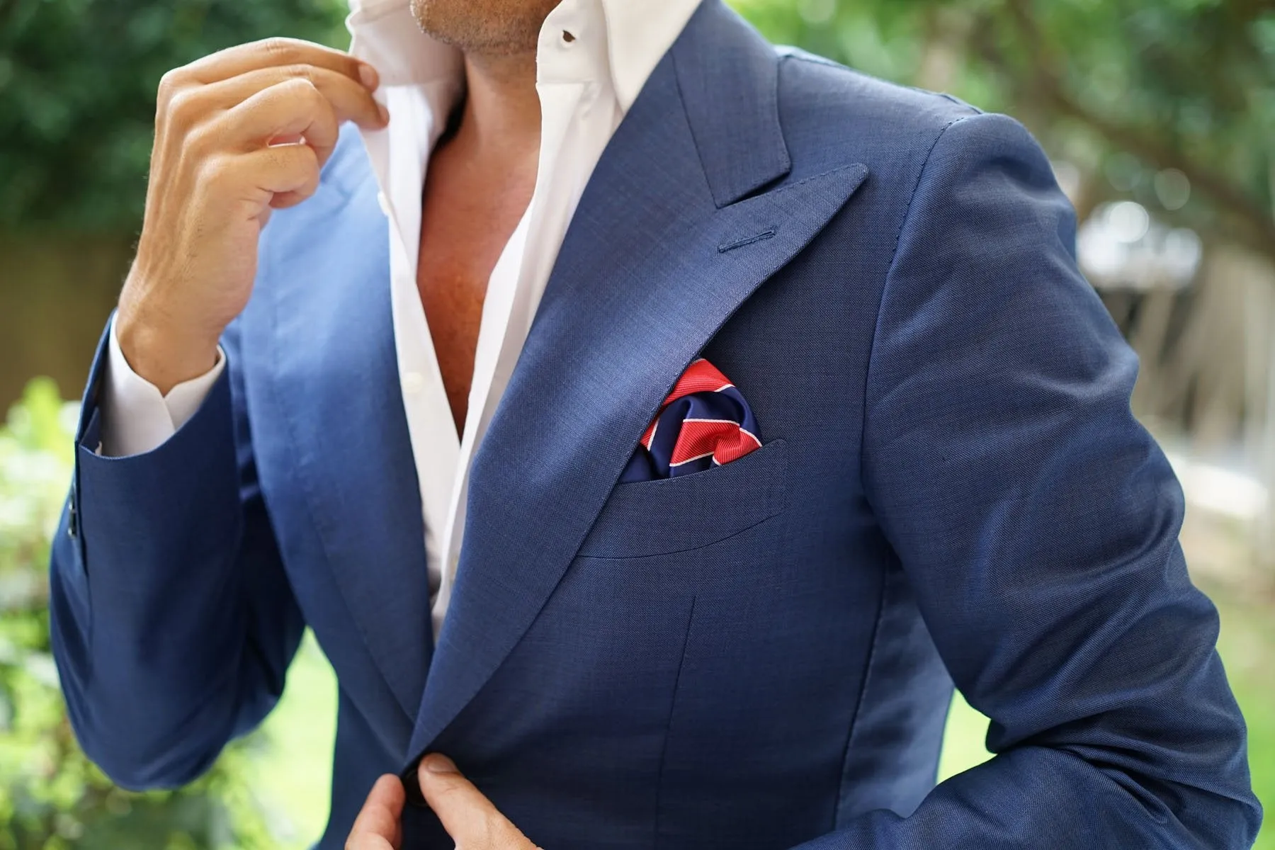 Navy Blue White and Red Diagonal - Pocket Square