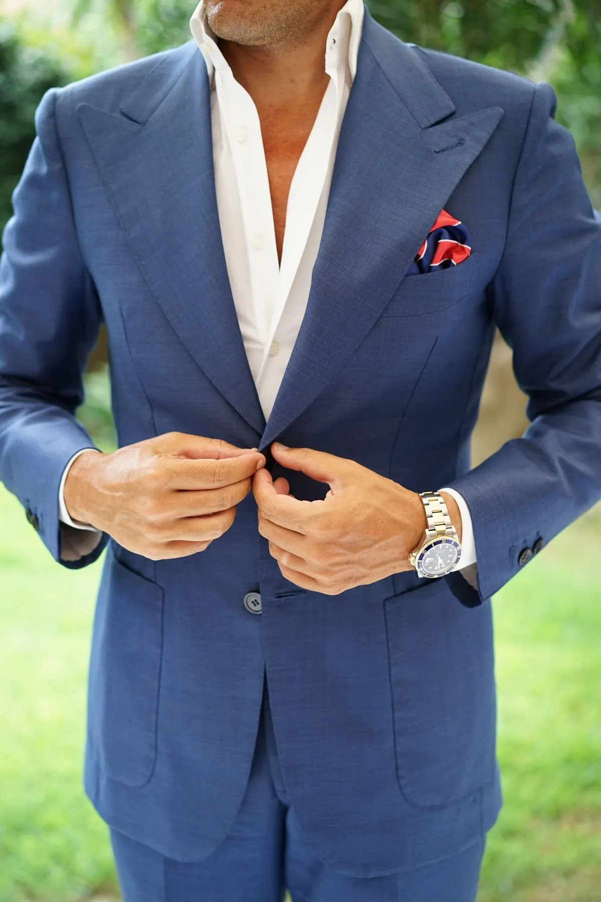 Navy Blue White and Red Diagonal - Pocket Square