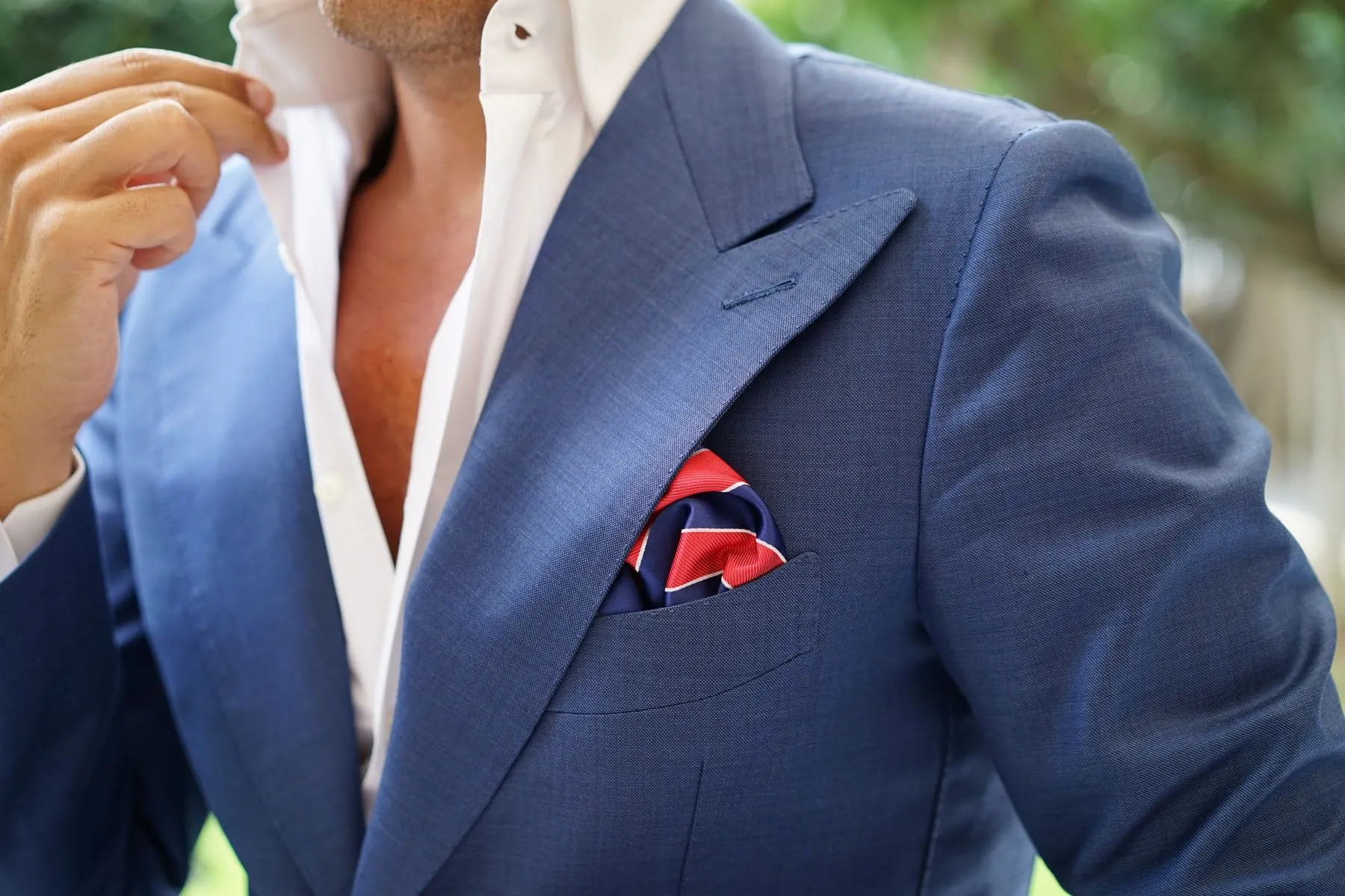 Navy Blue White and Red Diagonal - Pocket Square