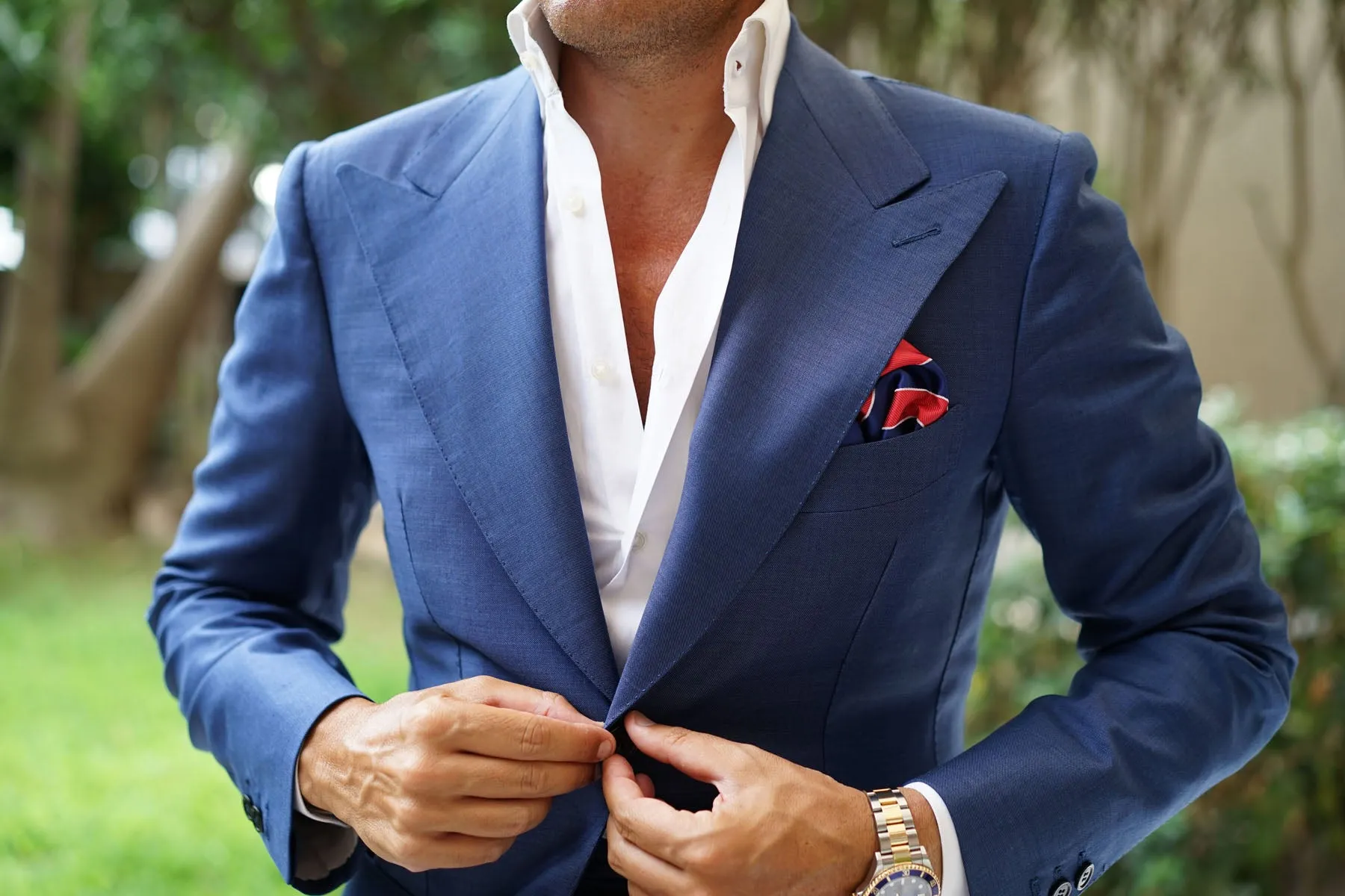 Navy Blue White and Red Diagonal - Pocket Square