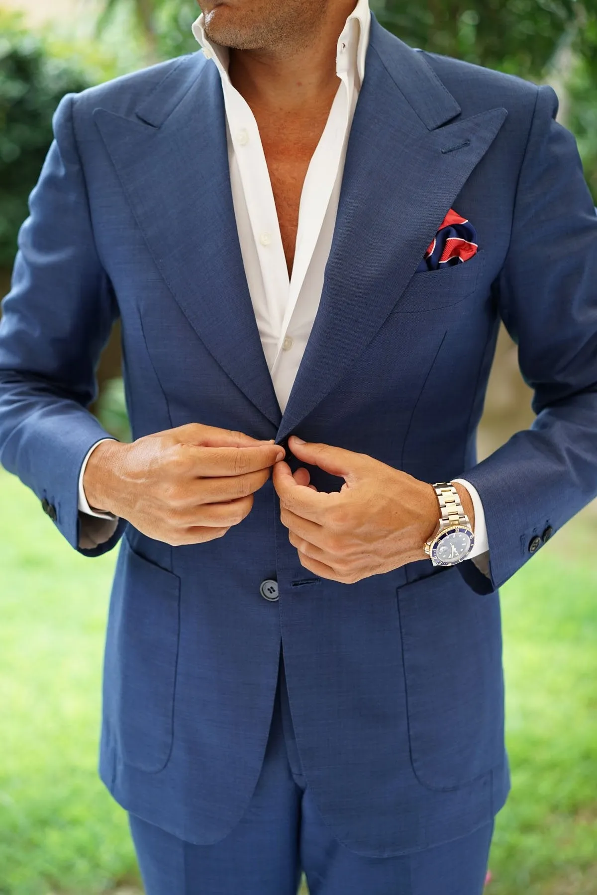 Navy Blue White and Red Diagonal - Pocket Square