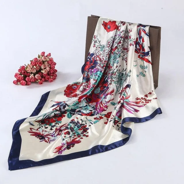 New Fashion Ladies Square Scarf Flora Printed Women Wraps   ladies Scarves Polyester headband 90*90cm #1201 SM6