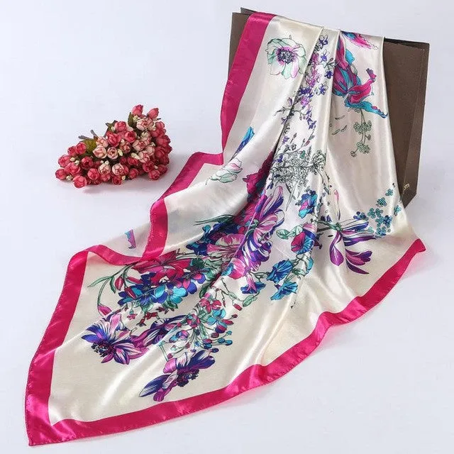 New Fashion Ladies Square Scarf Flora Printed Women Wraps   ladies Scarves Polyester headband 90*90cm #1201 SM6