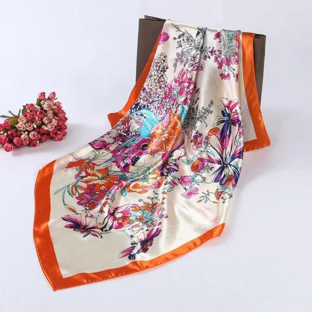 New Fashion Ladies Square Scarf Flora Printed Women Wraps   ladies Scarves Polyester headband 90*90cm #1201 SM6